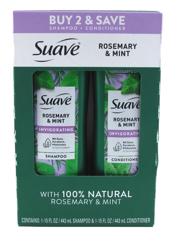 Suave Shampoo 15oz + Cond 15oz Rosemary & Mint Dual Pack