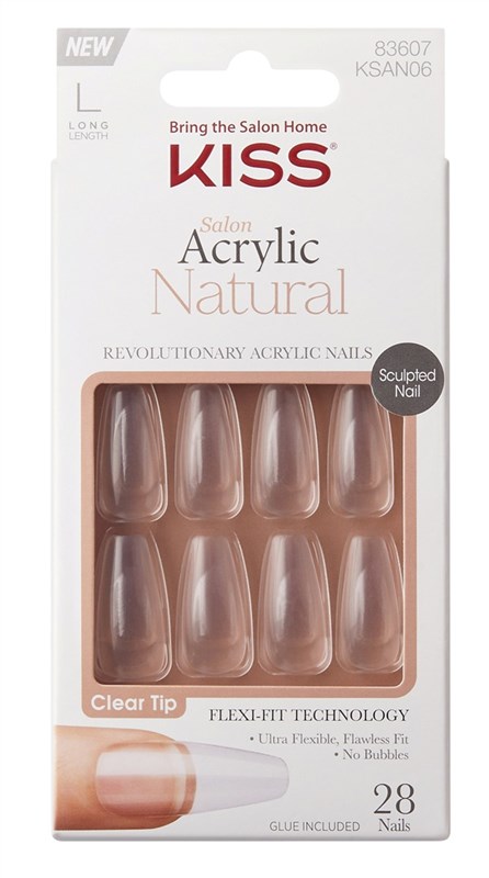 Kiss Salon Acrylic Natural Long Length Clear
