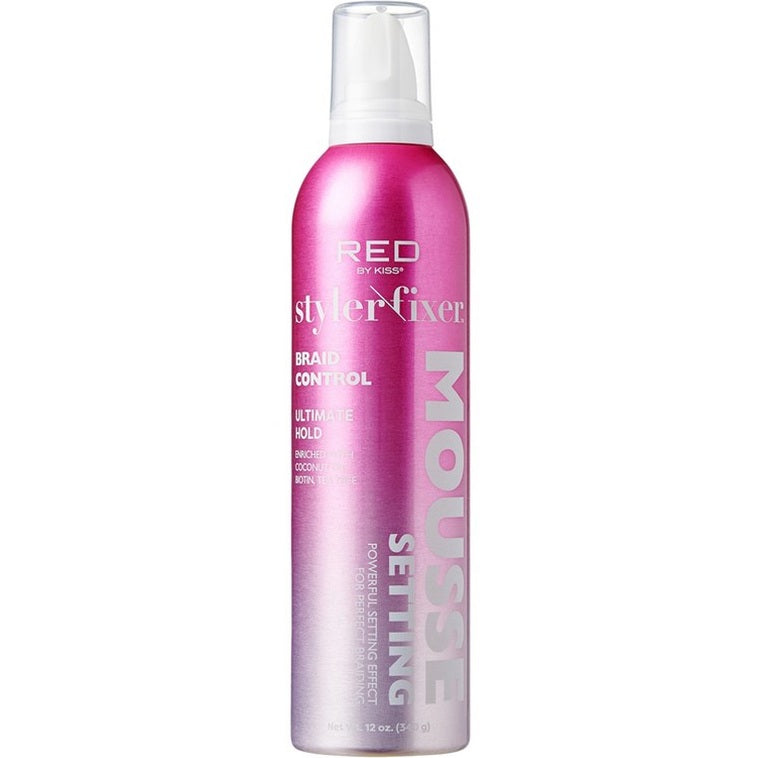 Kiss Red Styler Fixer Setting Mousse Braid Control 12oz