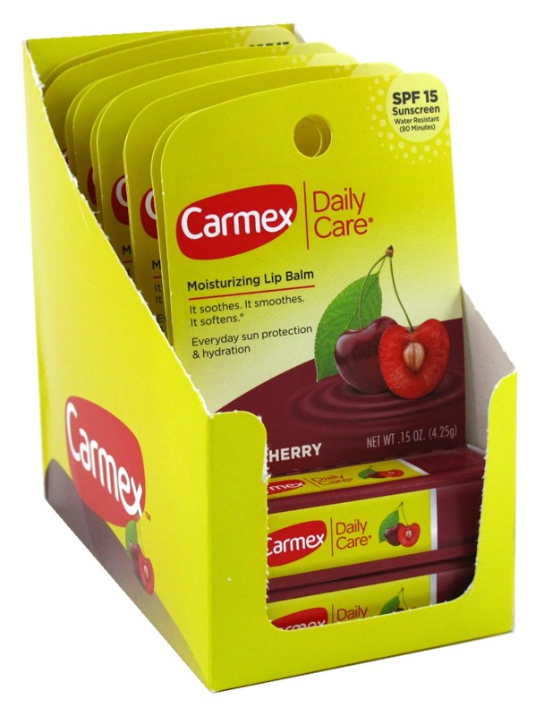 Carmex Lip Balm Stick Cherry Spf#15 0.15oz (12in) Display