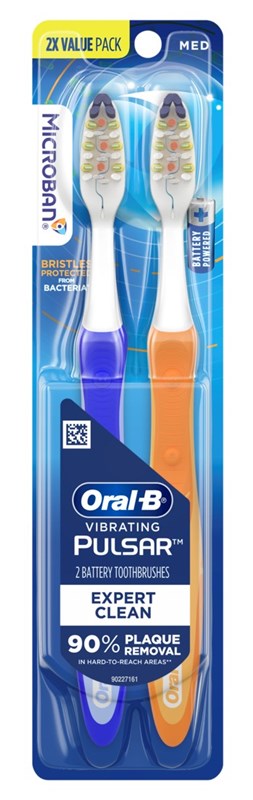 Oral-B Toothbrush Pulsar Medium 2 Count Battery Powered