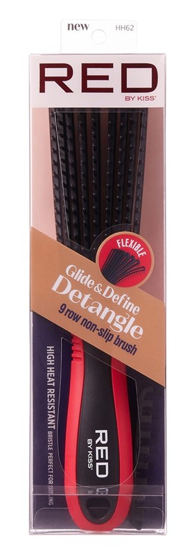 Kiss Red Brush Glide & Define Detangle 9 Row Non-Slip Red