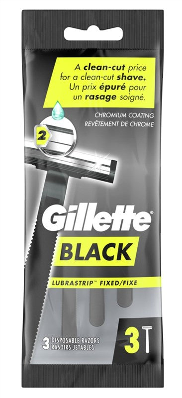 Gillette Mens Black Razor Disposable 3 Count (4 Pieces)