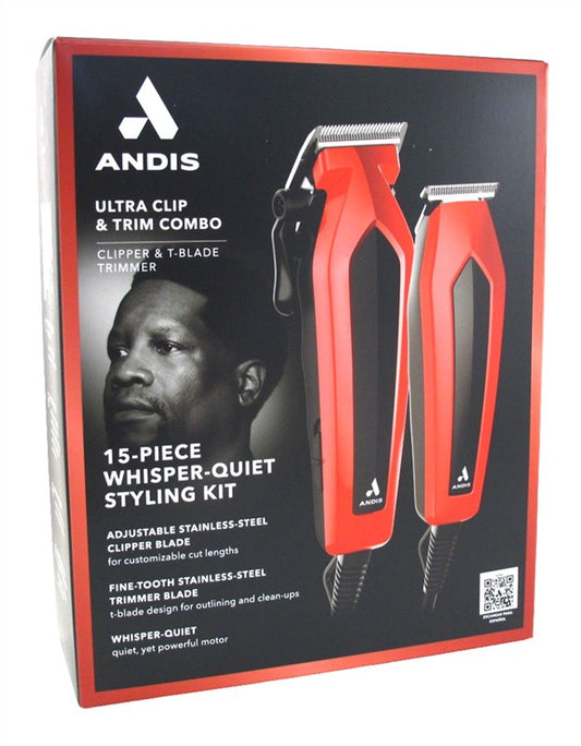 Andis Clipper & Trimmer Combo Whisper Quiet Kit Red