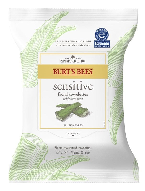 Burts Bees Towelettes Soothing 3-In1 Aloe Vera 30 Ct (3 Pieces)