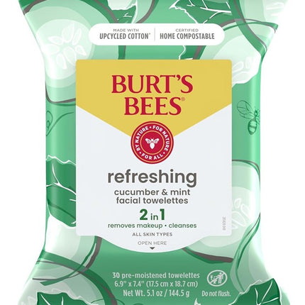 Burts Bees Towelettes Refresh 2-In-1 Cucumber/Mint30Ct (3 Pieces)