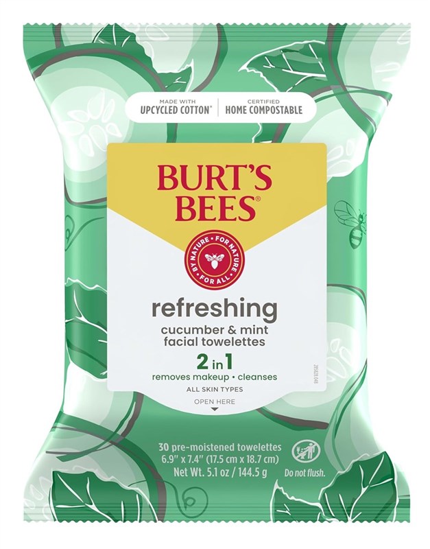 Burts Bees Towelettes Refresh 2-In-1 Cucumber/Mint30Ct (3 Pieces)