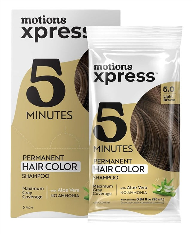 Motions Xpress Permanent Color Shampoo 5.0 Light Brown (6 Pieces)