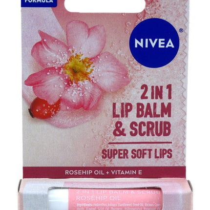 Nivea Lip 2-In-1 Lip Balm & Scrub Rosehip Oil+Vit-E 0.17oz