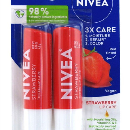 Nivea Lip Care Strawberry Twin Pack 0.17oz (6 Pieces)