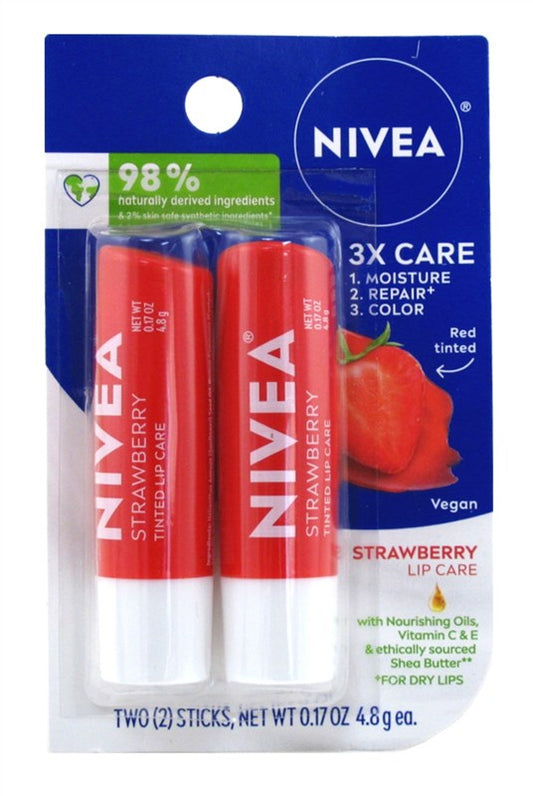 Nivea Lip Care Strawberry Twin Pack 0.17oz)