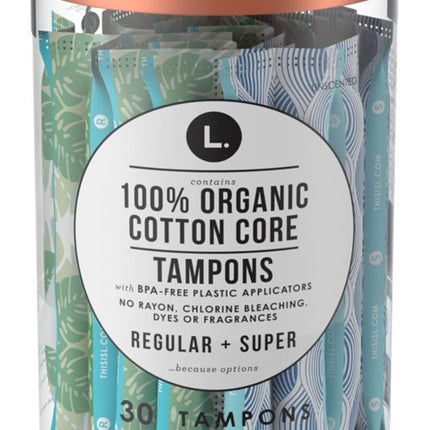 L. Tampons Organic Cotton Core 30 Count (20 Reg + 10 Super)