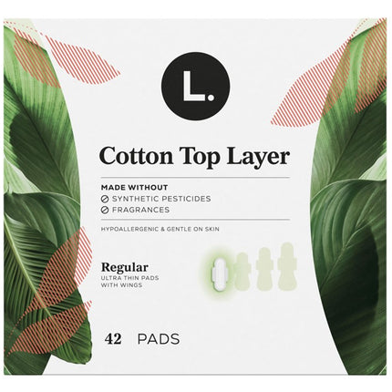 L. Pads Ultra Thin Cotton Top Layer Regular 42 Count Wings
