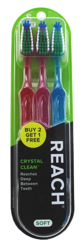 Reach Toothbrush Crystal Clean Soft 3Ct B2G1 (6 Pieces) Asstcolors
