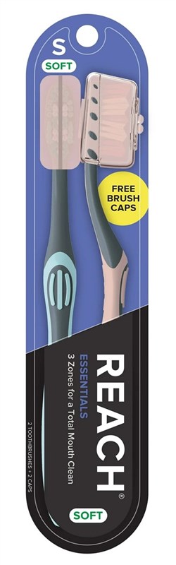 Reach Toothbrush Essentials Soft 2 Count With Caps (6 Pieces)