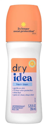 Dry Idea Deodorant 3.25oz Roll On Fresh Linen Antiperspirant