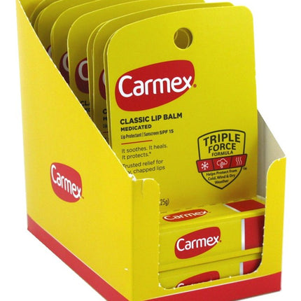 Carmex Lip Balm Stick Classic Medicated Spf#15 0.15oz (12 Pieces)