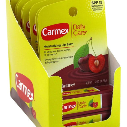 Carmex Lip Balm Stick Cherry Spf#15 0.15oz (12 Pieces) Display