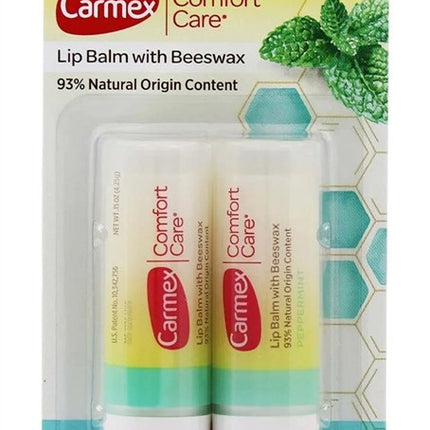 Carmex Lip Balm Stick Comfort Care Peppermint 2 Pack (6 Pieces)
