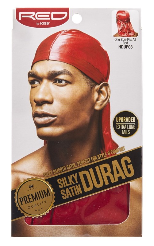 Kiss Red Durag Silky Satin Red Extra Long Tails (12 Pieces)
