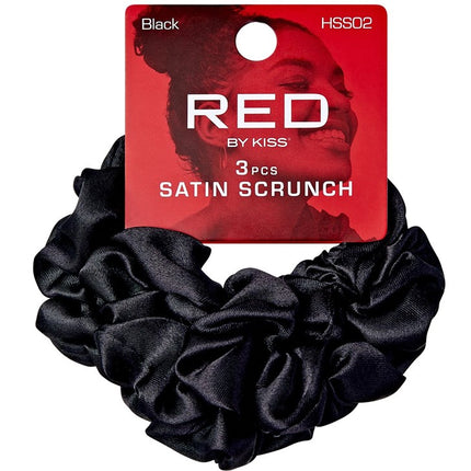 Kiss Red Jumbo Satin Scrunch 3 Count Black (6 Pieces)