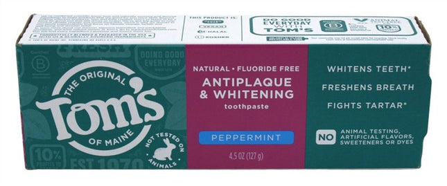 Toms Toothpaste Antiplaque + Whitening Peppermint 4.5oz