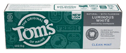 Toms Toothpaste Luminous White Clean Mint 4oz