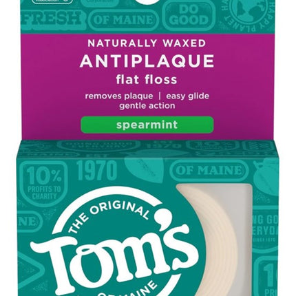 Toms Flat Floss Antiplaque Spearmint Naturally Waxed 32Yd
