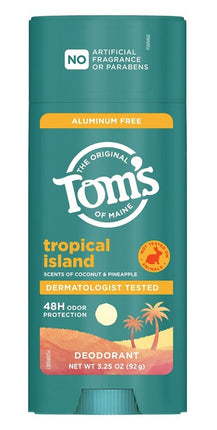 Toms Deodorant Stick Tropical Island Aluminum-Free 3.25oz
