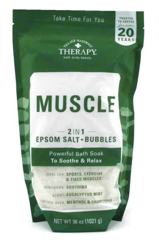 Village Nat. Bath Soak Muscle 2In1 Epsom Salt 36oz Bag