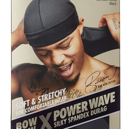 Kiss Red Durag Bow Wow Power Wave Silky Spandex Black