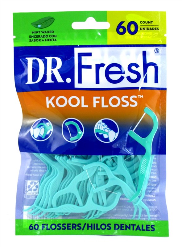 Dr. Fresh Kool Floss Picks 60 Count Mint Waxed (6 Pieces)