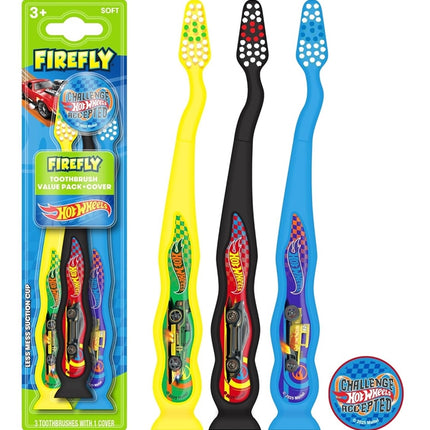 Firefly Toothbrush Hot Wheels 3 Count Value Pk W/Cover (6 Pieces)