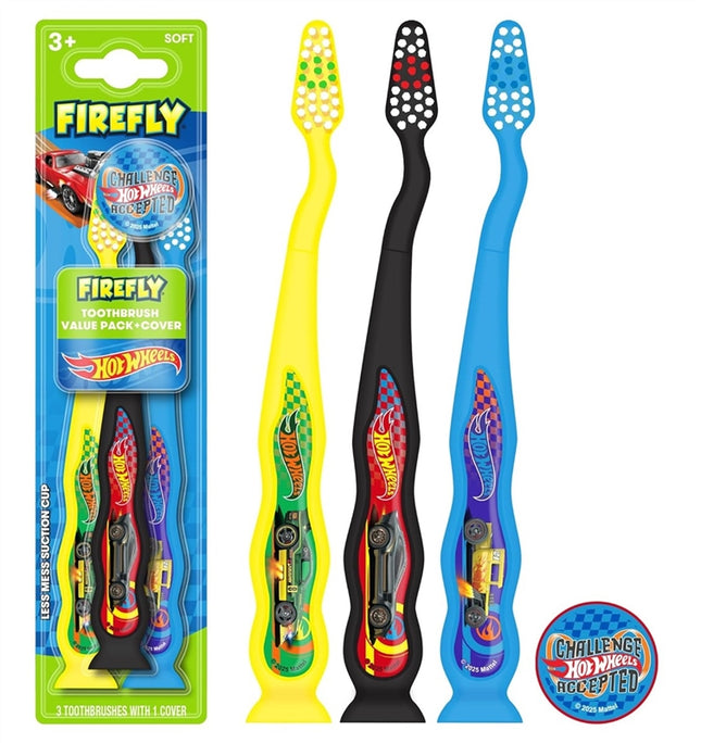 Firefly Toothbrush Hot Wheels 3 Count Value Pk W/Cover (6 Pieces)