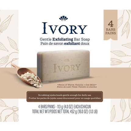 Ivory Bar Soap Warm Vanilla & Oat Milk Exfoliating 4 Count