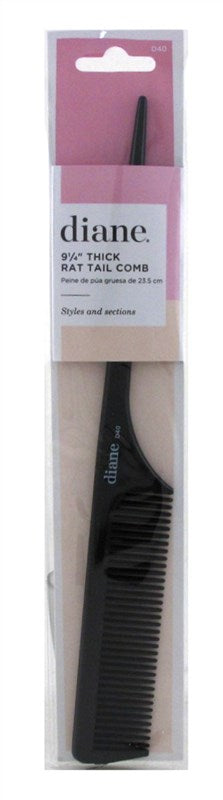 Diane Rat Tail Comb Thick 9.25 Inch Black (12 Pieces)