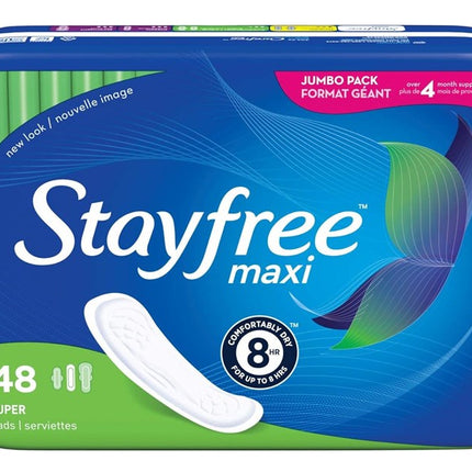 Stayfree Maxi Super 48 Count Jumbo Pack 4 Month Supply