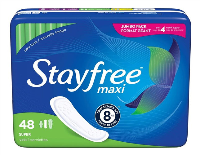 Stayfree Maxi Super 48 Count Jumbo Pack 4 Month Supply