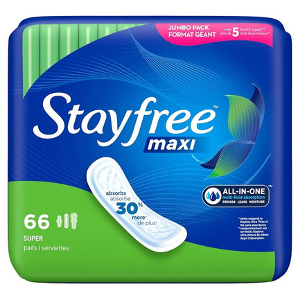 Stayfree Maxi Super 66 Count Jumbo Pack 5 Month Supply