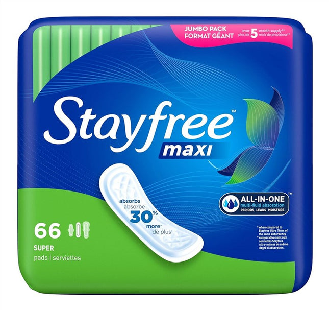 Stayfree Maxi Super 66 Count Jumbo Pack 5 Month Supply