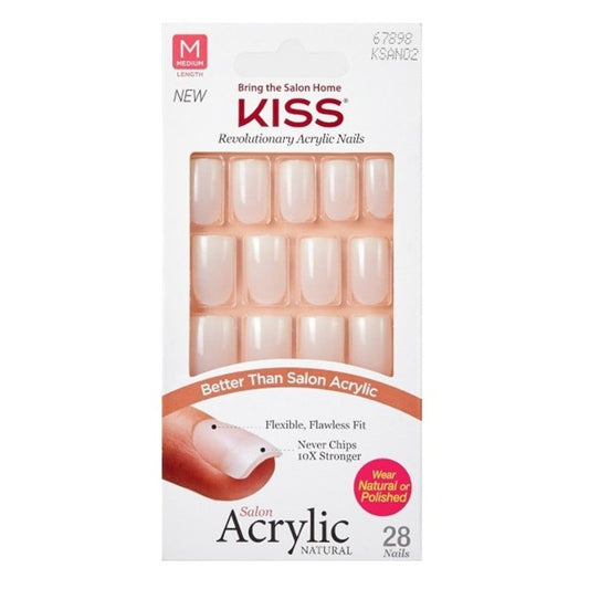 Kiss Salon Acrylic Natural 28 Count Medium Length Flat Tip