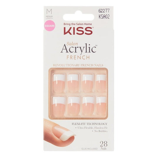 Kiss Salon Acrylic French 28 Count Medium Square Pink