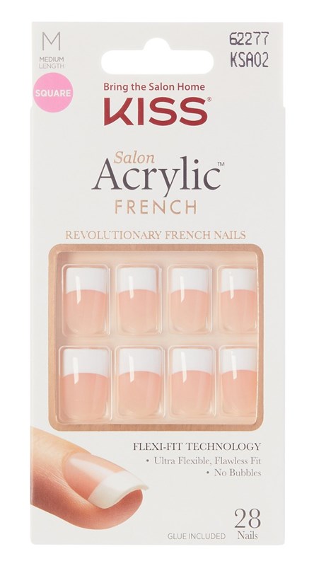 Kiss Salon Acrylic French 28 Count Medium Square Natural