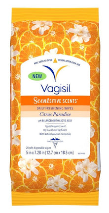 Vagisil Daily Freshening Wipes Scentsitive Citrus 20 Ct (3 Pieces)