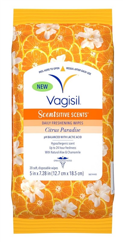 Vagisil Daily Freshening Wipes Scentsitive Citrus 20 Ct (3 Pieces)