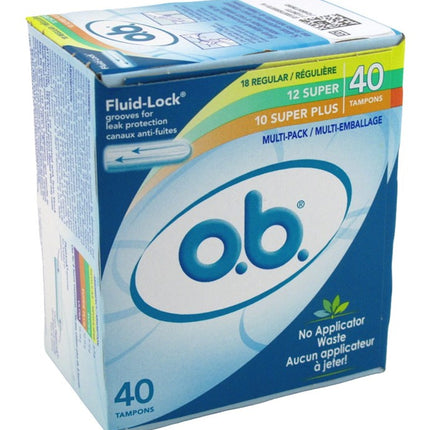 O.B. Tampons 18 Regular - 12 Super-10 Super Plus Fluid Lock
