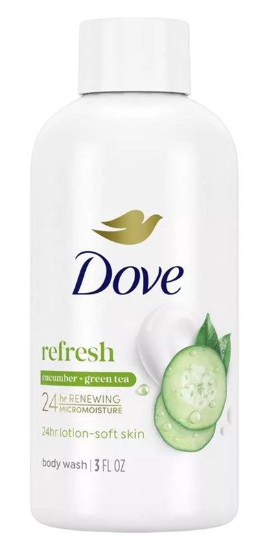 Dove Body Wash 3oz Refresh) Cucumber + Green Tea