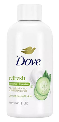 Dove Body Wash 3oz Refresh (12 Pieces) Cucumber + Green Tea
