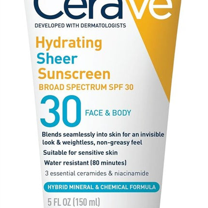 Cerave Sunscreen Hydrating Spf#30 Sheer Face & Body 5oz