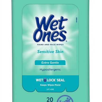 Wet Ones Anti-Bacterial Hand Wipes Extra Gentle 20Ct (10 Pieces)